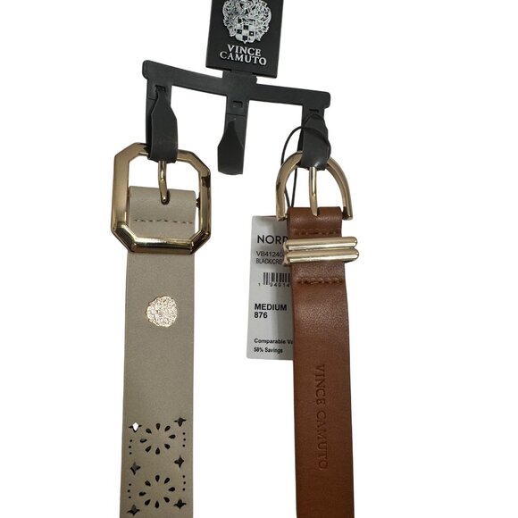 2- Vince Camuto Nordstrom Size Medium Belts Cream Brown NWT - Picture 8 of 8